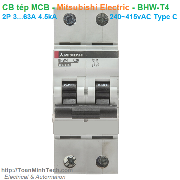 CB tép MCB - Mitsubishi Electric - BHW-T4 2P 3...63A 4.5kA 240~415vAC Type C